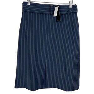 NWT Banana Republic 4 Petite Women's Navy Blue Pinstripe Knee Skirt w Belt